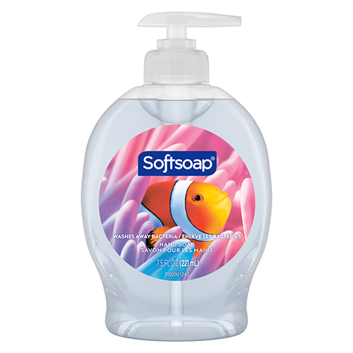 Softsoap Aquarium liquid hand soap with clownfish graphic in a 7.5 fluid ounce pump bottle