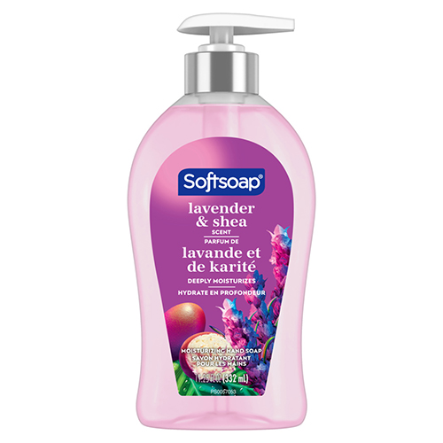 Softsoap lavender and shea scent moisturizing liquid hand soap in an 11 oz fluid ounce pump bottle