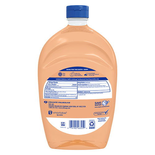 Softsoap Antibacterial crisp clean scent liquid hand soap with moisturizers in an 11.25 fluid ounce pump bottle, refill back