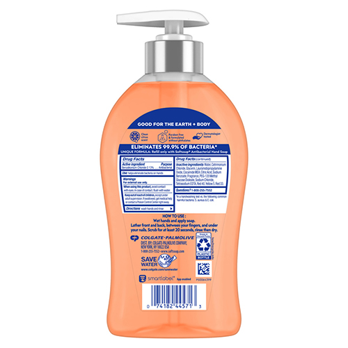 Softsoap Antibacterial crisp clean scent liquid hand soap with moisturizers in an 11.25 fluid ounce pump bottle, back