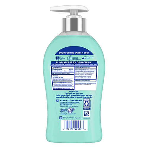 Softsoap Antibacterial fresh citrus scent liquid hand soap with moisturizers in an 11.25 fluid ounce pump bottle, back