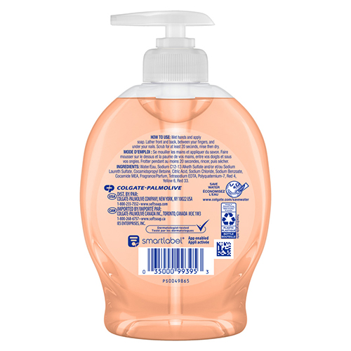 Softsoap Juicy Peach scent liquid hand soap in a 7.5 fluid ounce pump bottle, back