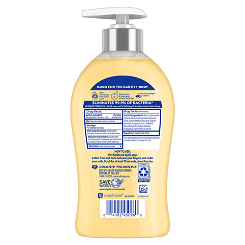 Softsoap Antibacterial odor neutralizing liquid hand soap with kitchen fresh hands scent in an 11.25 fluid ounce pump bottle, back