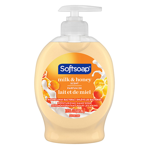 Softsoap milk and honey scent moisturizing liquid hand soap in a 7.5 fluid ounce pump bottle