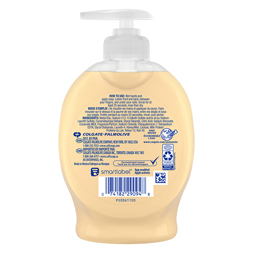 Softsoap milk and honey scent moisturizing liquid hand soap in a 7.5 fluid ounce pump bottle, back