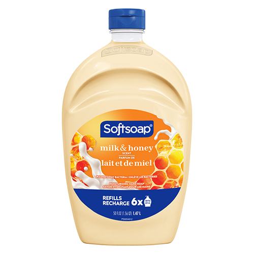 Softsoap milk and honey scent moisturizing liquid hand soap in a 7.5 fluid ounce pump bottle, refill