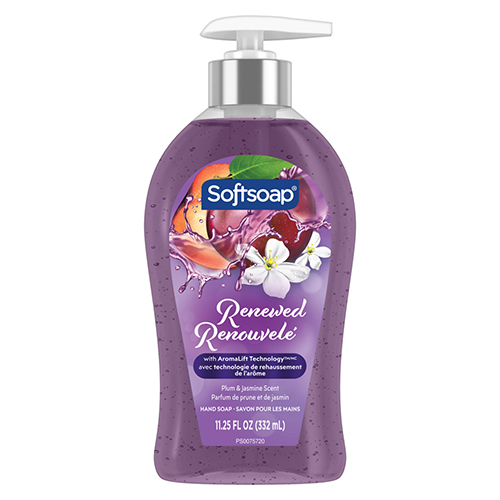 Softsoap Renewed liquid hand soap with AromaLift Technology, plum and jasmine scent, in an 11.25 fluid ounce pump bottle