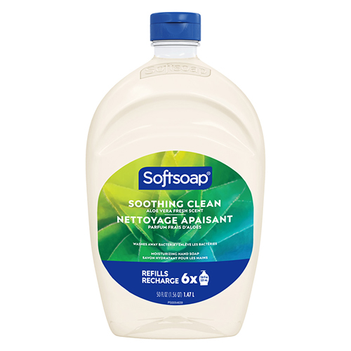 Softsoap Soothing Clean moisturizing liquid hand soap with aloe vera fresh scent in a 7.5 fluid ounce pump bottle, refill