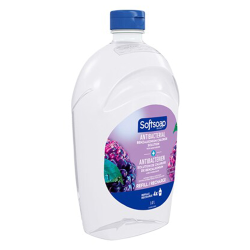 Softsoap Antibacterial liquid hand soap refill bottle, White Tea and Berry scent, 50 fluid ounces.